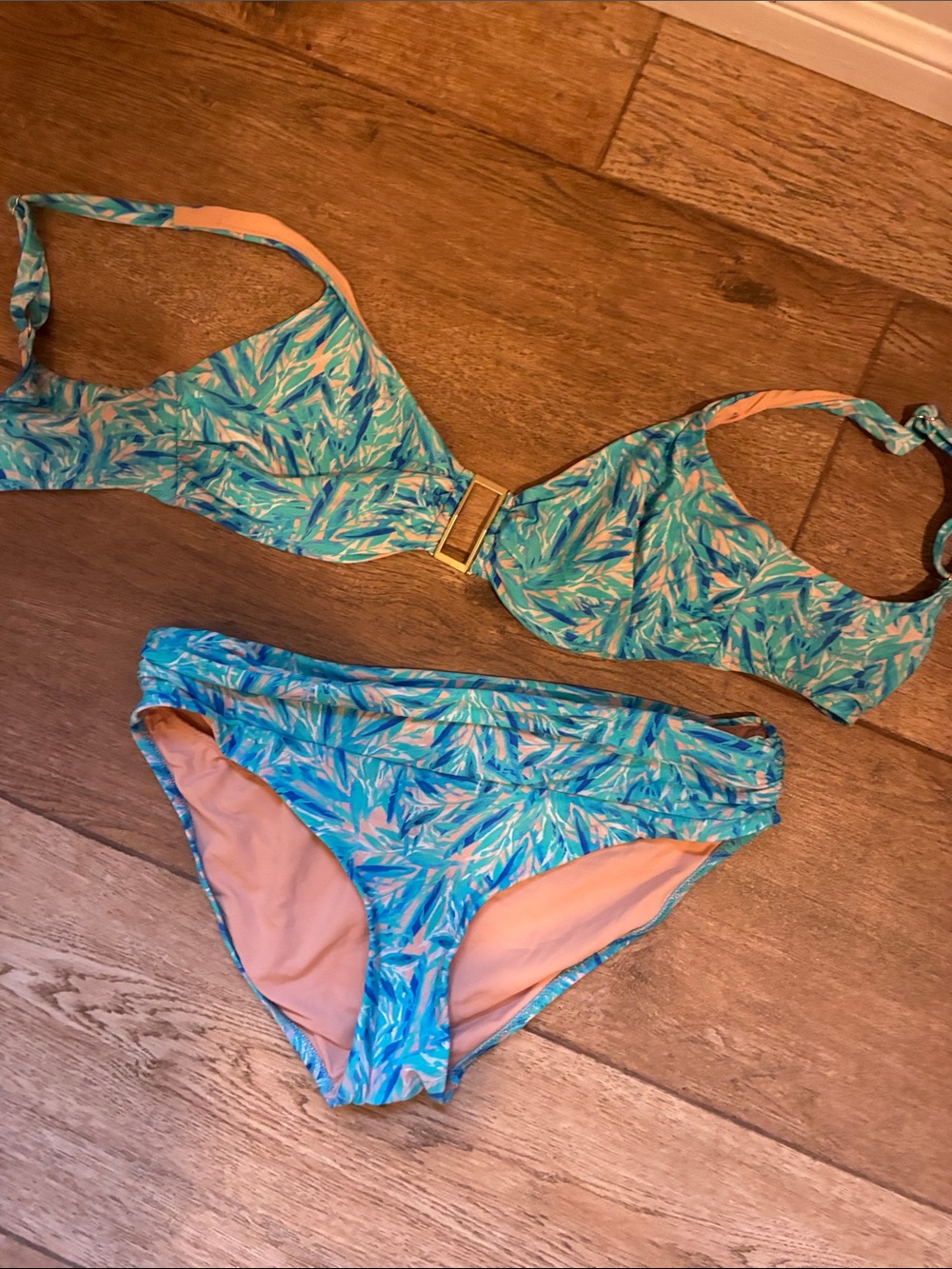 Melissa odabash Women's Blue Leaf-Print Bikini Set - Classic Two-Piece Swim